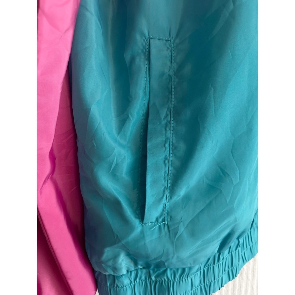 Agora Colorblock Windbreaker Jacket Teal Pink Blue Retro 90s Style XL Mesh Lined - Picture 5 of 11